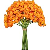 Meldel 32pcs Ranunculus Artificial Flower, Faux Silk Mini Orange Ranunculus Flowers for DIY Bouquet, Bulk Fake Peony Wedding Filler Flowers for Centerpieces Arrangements Bridal Shower Decorations