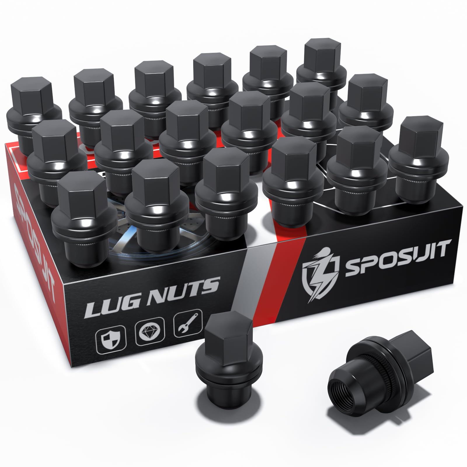 Photo 1 of Sposuit M14x1.5 Lug Nuts - Replacement for 2019-2024 Land Rover Defender, 1998-2024 Discovery, 1996-2024 Land Rover Range Rover - OEM Factory Style Closed End Black Lug Nut(20 Pcs)