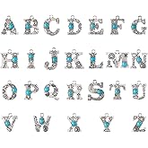 Pandahall 26Pcs Alloy Letter Charms Turquoise Stone A-Z Alphabet Pendants Vintage Style Western Charms for Jewelry Craft Making