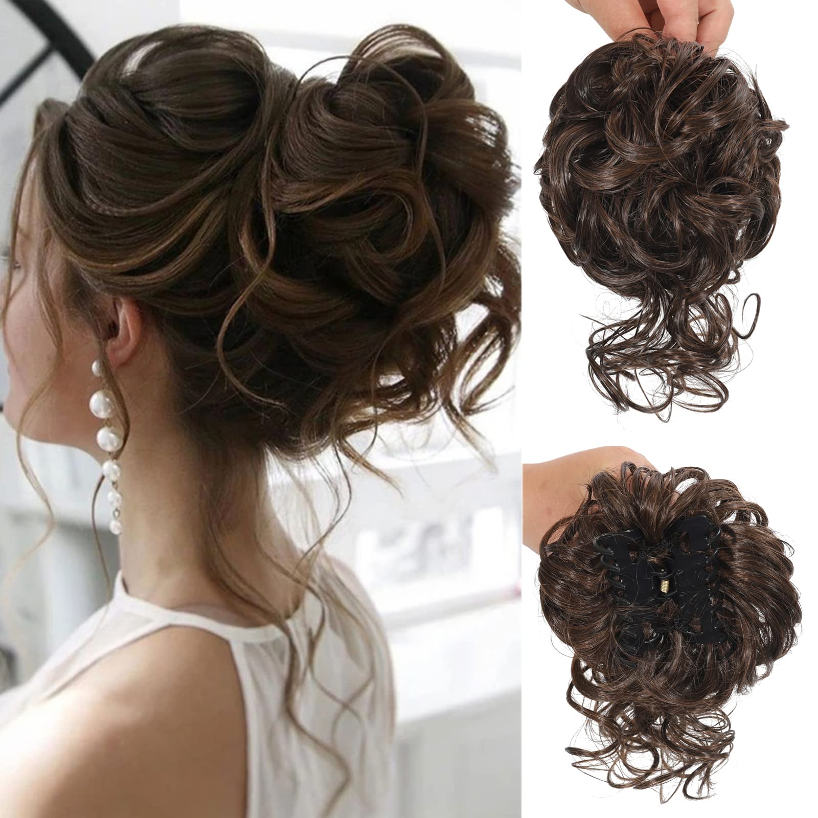 Synthetic Claw Clip Messy Bun All-in-One Updo Hairpiece for Women and Girls