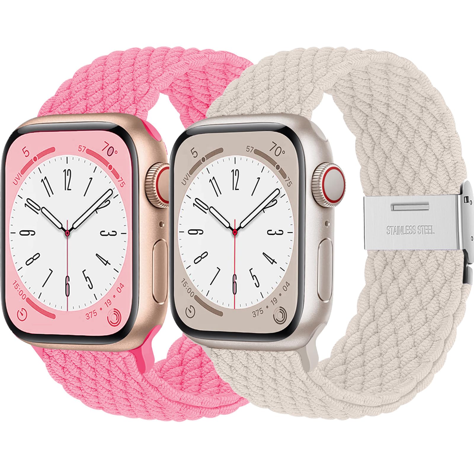 2Pcs Stretchy Braided strap For Apple Watch Straps 44mm 40mm 45mm 40mm 49mm 42mm 46mm 38mm Women Men,Sport Elastic Solo Loop Bracelet Band for iWatch Series 10 9 8 7 6 5 4 3 2 1 Se Ultra