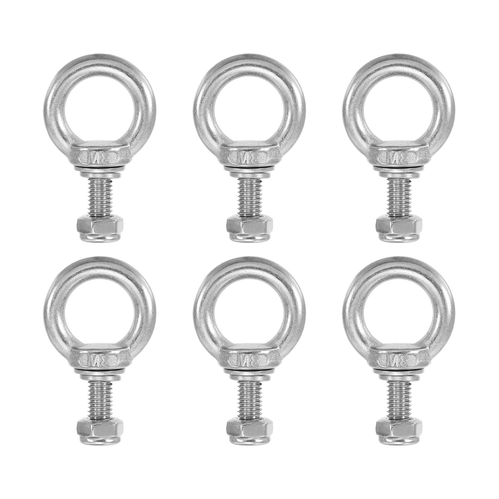 PATIKIL Lifting Shoulder Eye Bolts, M8x20 304 Stainless Steel Male Thread with Hex Screw Nut Gasket Flat Washer for Hanging Securing Chain Wire Rope, 6 Sets