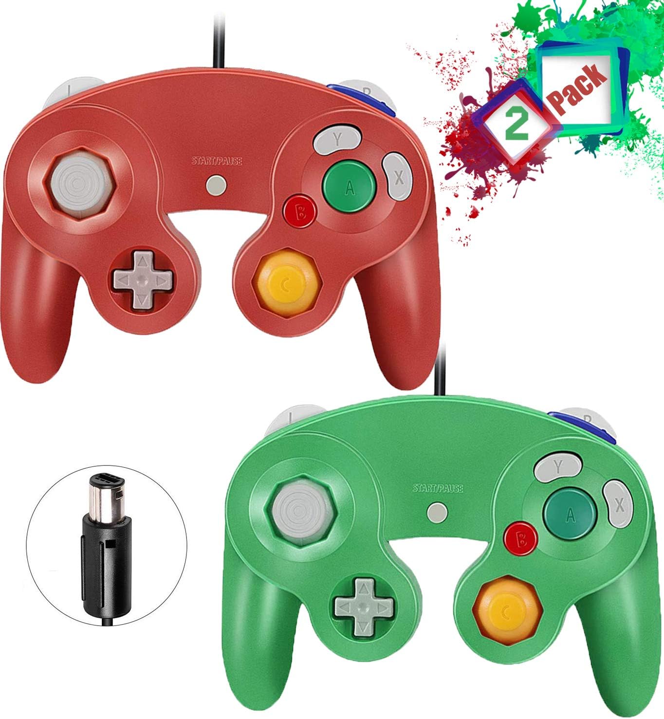 Gamecube Controllers,GALGO Classic Gamecube wii Controller for Nintendo Gamecube Console, Compatible with Wii (Red & Green)