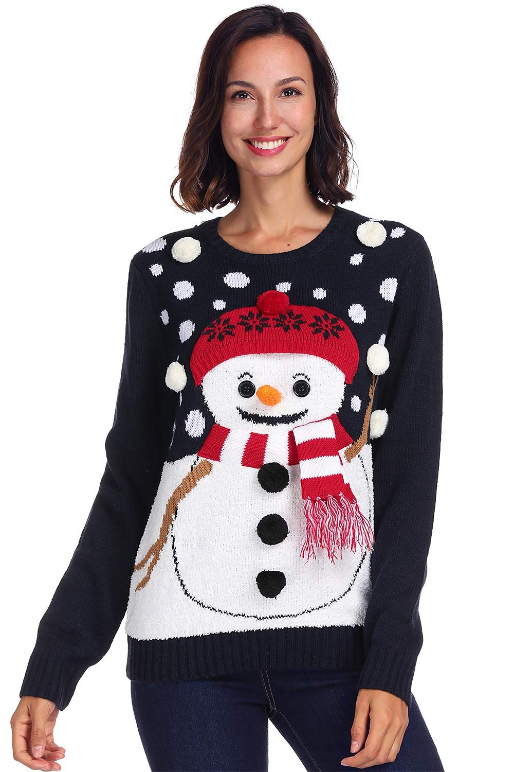 Christmas Women's Knit Funny Sweater Ugly Long Sleeve Sweatshirt Snowman L - Image 4