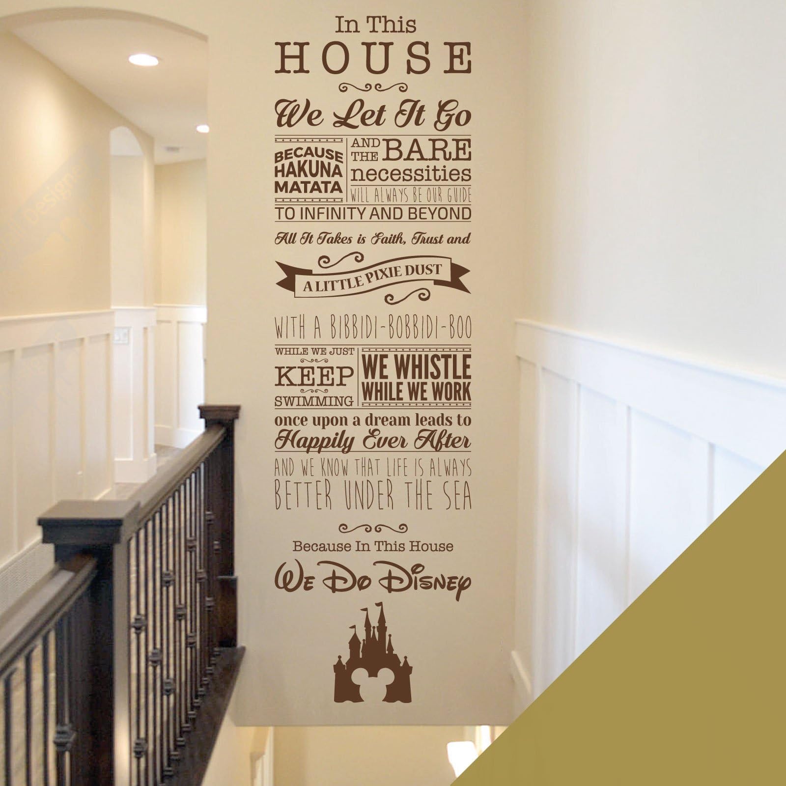 Children Playroom Bedroom Disney Inspired Wall Sticker - We Do Disney - Tinkerbell, Toy Story, Little Mermaid, Jungle Book ... [Large] [Gold]