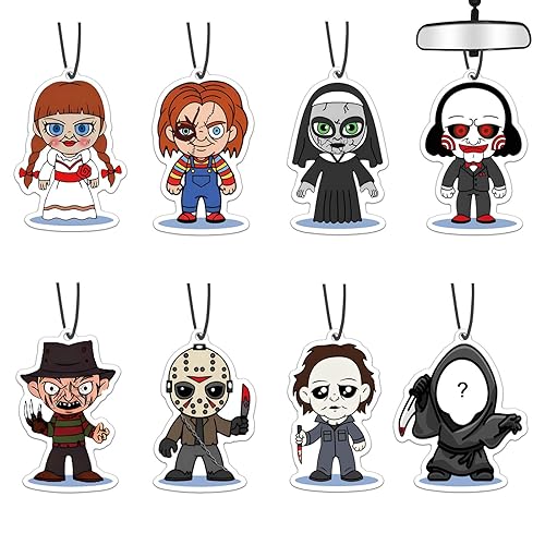 Car Air Fresheners Horror Movie Merchandise Halloween Gifts Classic Character Pendant 8 PCS, Car Accessories Decoration RearviewMirror Hanging for Men Women Movie Fan Lover Scary Party New Blk Ice