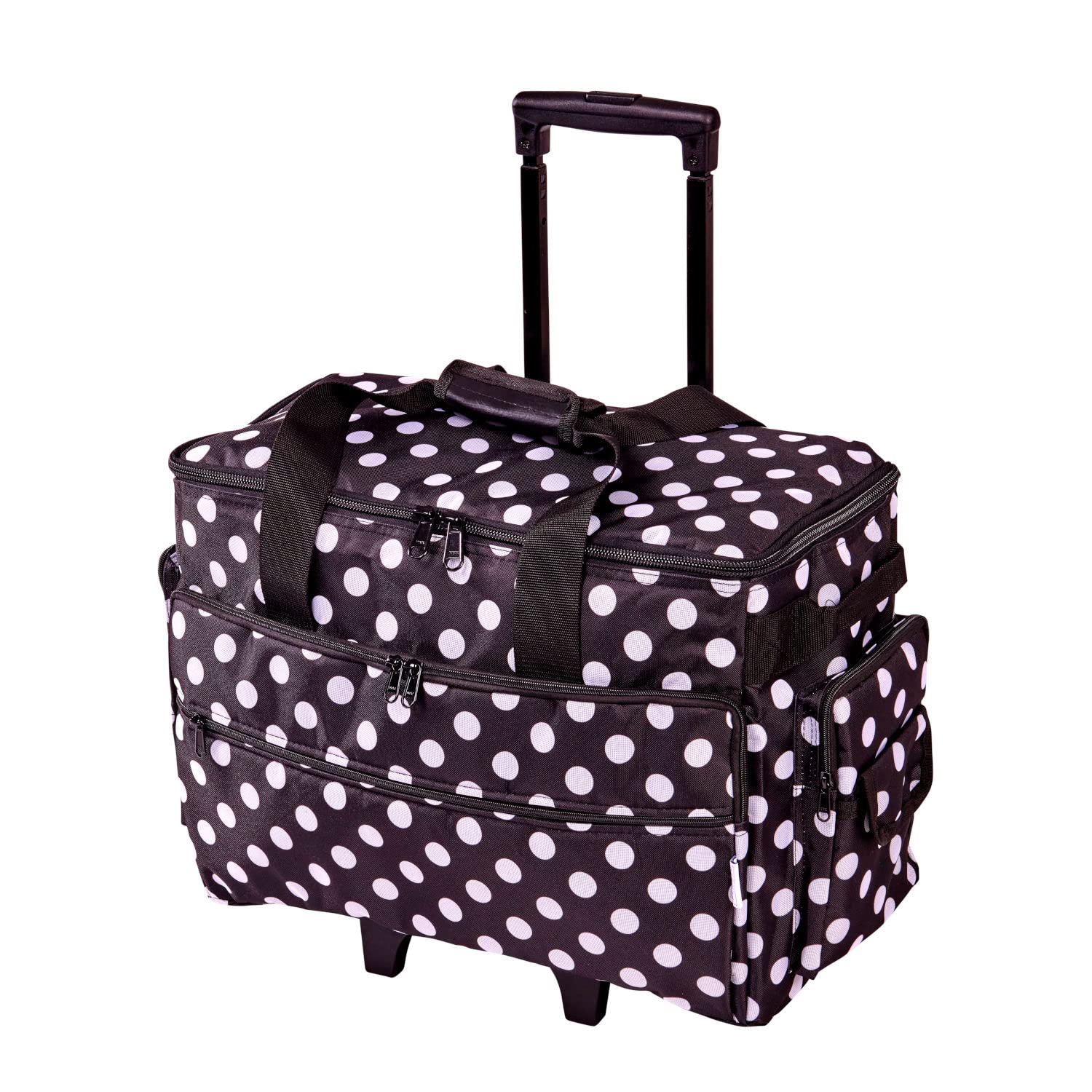 Large Sewing Machine Trolley Bag on Wheels in a Durable Black Fabric with White Spots, 51 x 38 x 28cm, Birch 006106/BW