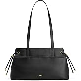 Kattee Premium Leather Shoulder Bag for Women with Drawstring | Top grain pebbled leather with drawstring sides, roomy pockets, and space for a 7.9-inch tablet.