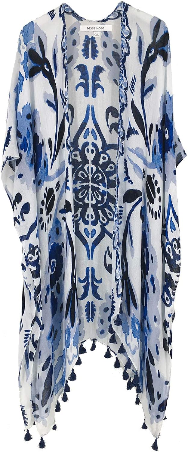 Moss Rose Women's Beach Cover up Swimsuit Kimono Cardigan with Bohemian Floral Print at  Women’s Clothing store