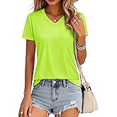 MAGCOMSEN Women's Cotton T Shirt V-Neck Short Sleeve Shirt Classic-Fit Casual Breathable Tee Summer Basic Tops