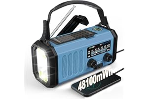 48100mWh Emergency Radio,Solar Hand Crank AM FM NOAA Weather Radio,Portable Battery Powered Radio with Phone Charger,Crank Fl