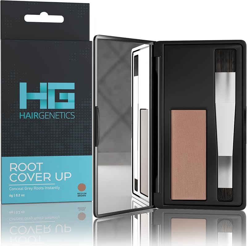 Hair Genetics Root Touch Up Powder Medium Brown Conceals Greys Thin Hairline