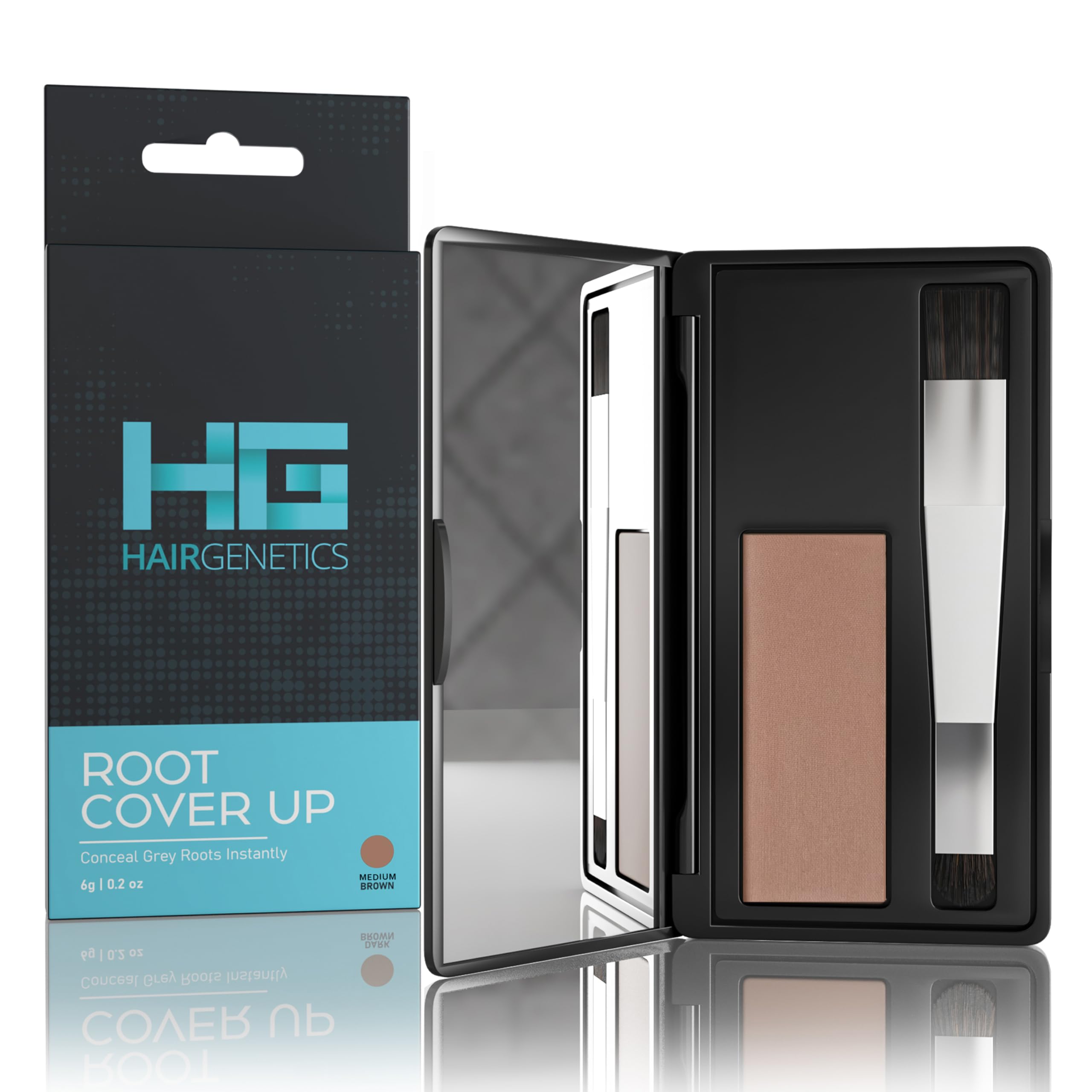 Hair Genetics Root Touch Up Hair Powder - Root Cover Up Instantly Conceals Thin Hairline, Covers Grey Roots, Easy Application, Water & Sweat Resistant Hair Colour for Fuller Hairlines (Medium Brown)