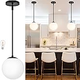 Bagood 8" Globe Pendant Light Black Mid Century Modern Light Fixture Milk Glass Pendant Light Globe Pendant Lights Kitchen Is