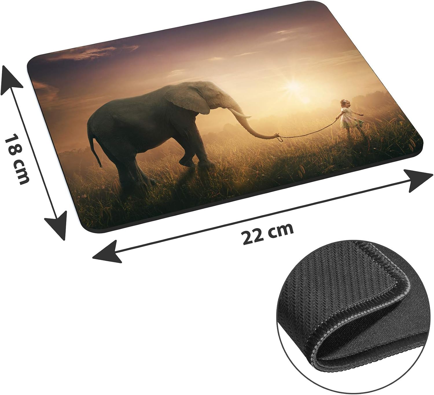 Pedea Gaming and Office Mouse Mat - 220 x 180 mm - with Stitched Edges and Non-Slip Base - Elephant, 220L x 180W mm - Image 3