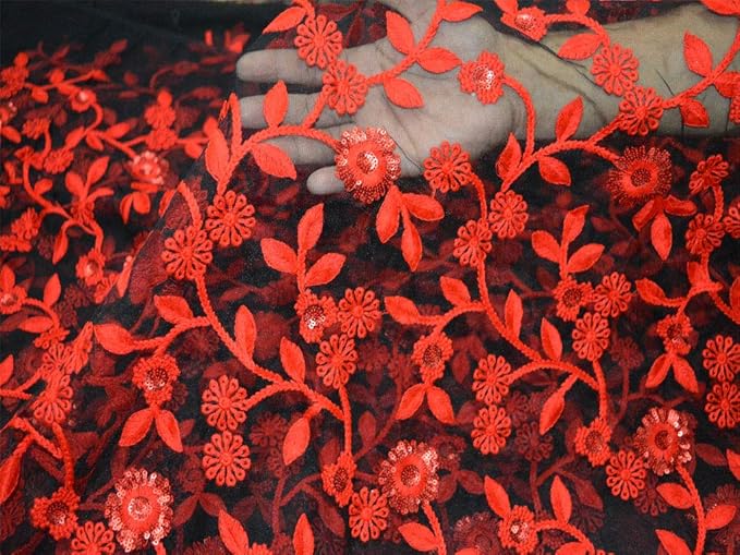 black dress with red embroidered flowers