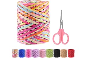 Swpeet 1 Roll Beautiful Light Blue Green 218 Yards Raffia Paper Craft Ribbon with Scissors Assortment Kit, Natural Raffia Str