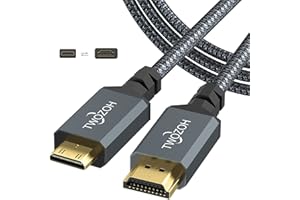 Twozoh Mini HDMI to HDMI Cable 3.3FT, High-Speed HDMI to Mini HDMI Braided Cord Support 3D 4K/60Hz 1080p 720p