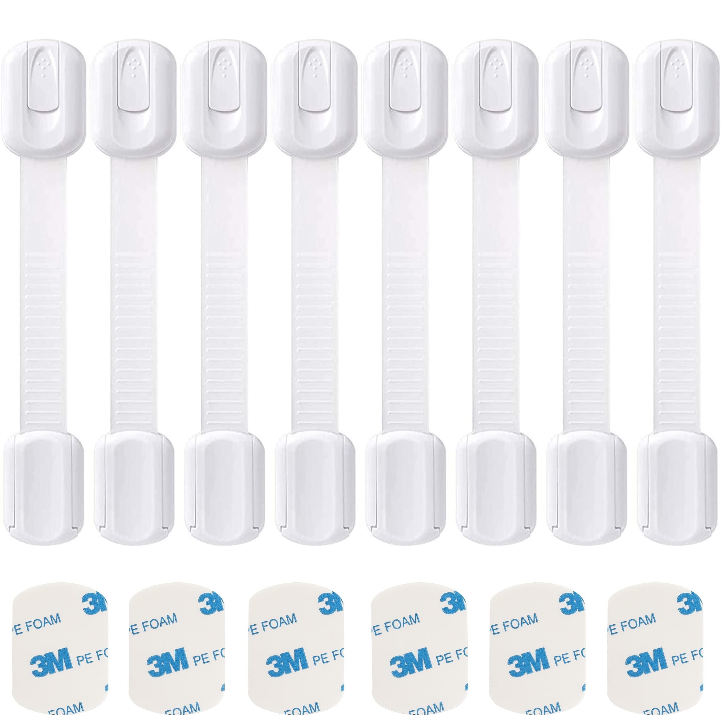 LifenC Adjustable Child Safety Locks, 8 Pack Baby Safety Cupboard Locks,6 Extra Sticker, No Trapped Fingers, Easy Install, No Tools Needed, Child Locks for Kitchen Cupboards, Cabinets, Drawer, Fridge