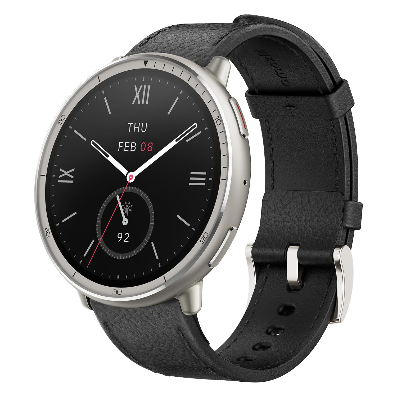 Amazfit Active 2 Premium Smart Watch Fitness Tracker (Redondo) para Android y iPhone, batería de 10 días, resistente al agua, mapas GPS, monitor cardíaco y de sueño, modo HYROX, cristal de zafiro, cuero + correa deportiva