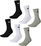 Champion Unisex Basics 6pk Crew Socks Light Grey Melange White Black UK 9-10.5