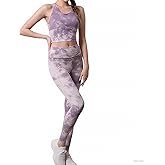 SJBSJB Womens 2 Piece Workout Sets Tie-dye Strappy Sports Bra Scrunch Butt Lifting High Waist Leggings Gym Set