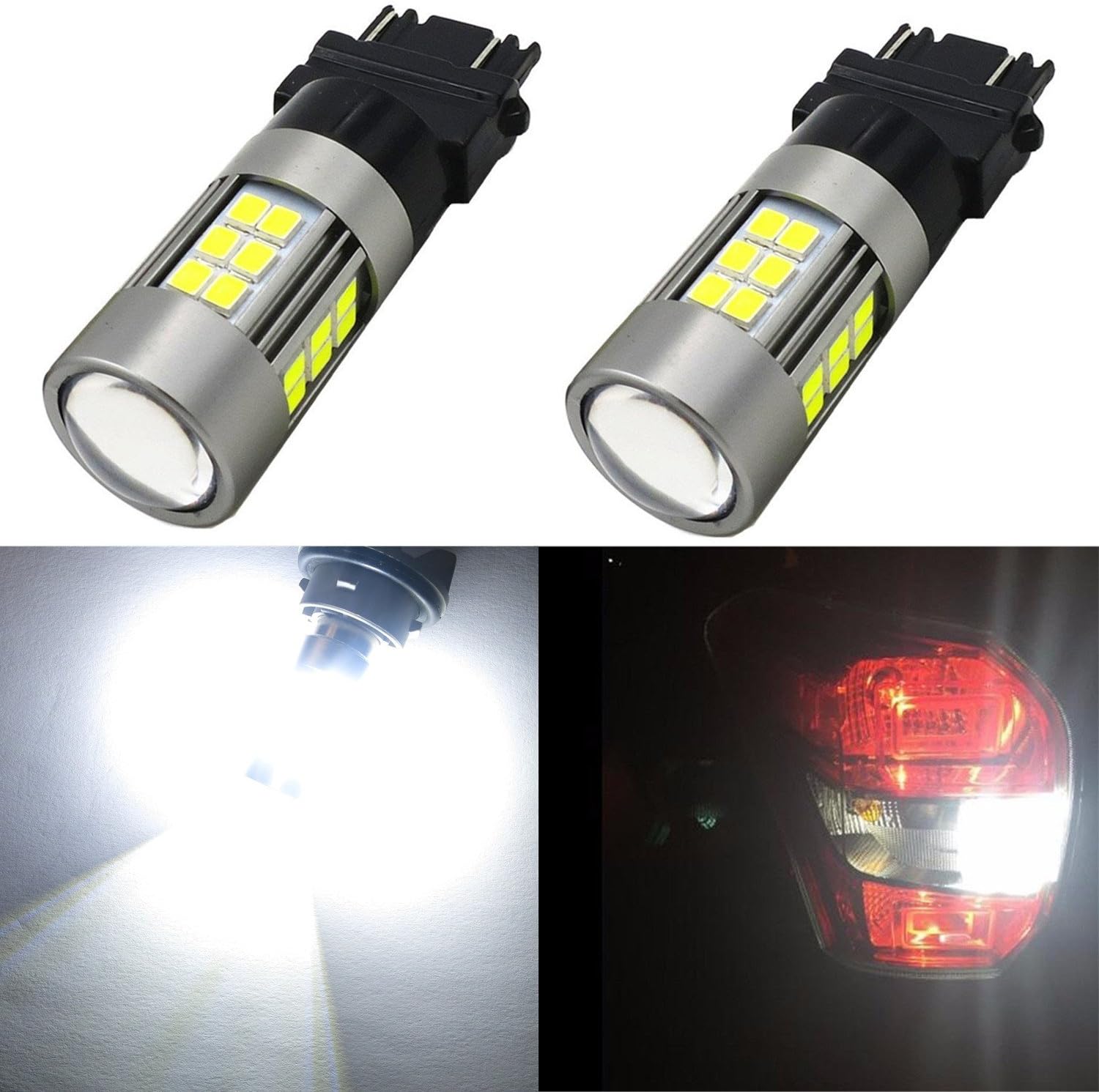 Alla Lighting 2pcs Super Bright 1000 Lumens 6000K White 3156 3157 3056 3156K 3157K 3057 3047 4114K 4114 LED Bulbs High Power New 3035 27-SMD LEDs for Replacing the Back-Up Reverse Light Lamps