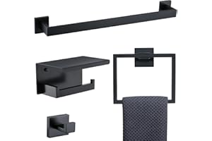 TQKAG Bathroom Towel Bar Holder Sets Matte Black 4-Piece Bathroom Hardware Set Stainless Steel Bath Accessories Kit. Wall Mounted,23.6 Inch