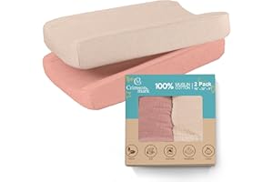 CRIMSONMARK 100% Muslin Changing Pad Cover Ultra Soft 120GSM Baby Changing Pad Covers for Girls and Boys - Easy wash Diaper Changing pad Cover with Low Shrinkage (2 Pack - Beige/Sand)