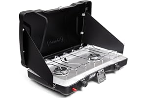 Coleman Triton+ 2-Burner Propane Camping Stove with InstaStart Ignition, Portable Camping Cooktop with 2 Adjustable Burners & Wind Guards, 22,000 BTUs of Power for Camping, Tailgating, Grilling