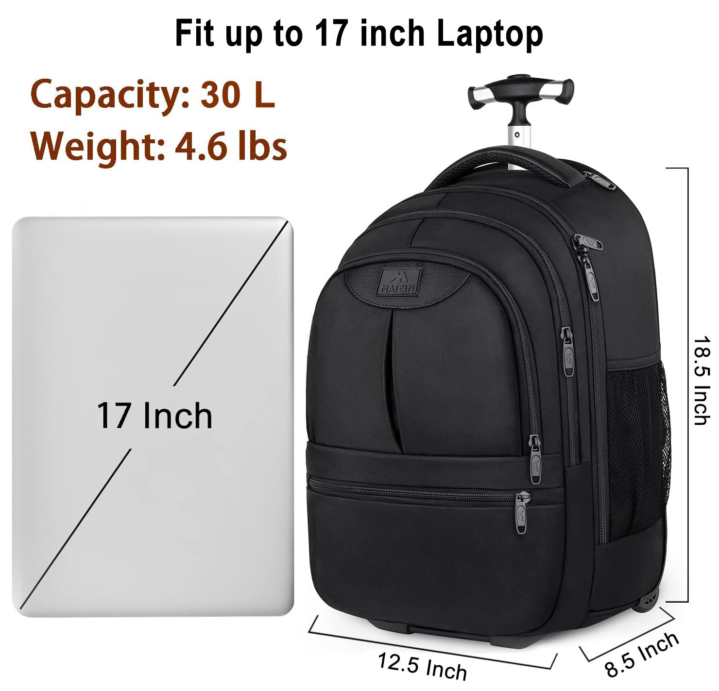 Mua MATEIN MATEIN Rolling Travel Backpack, Sturdy 17 Inch Laptop Bag ...