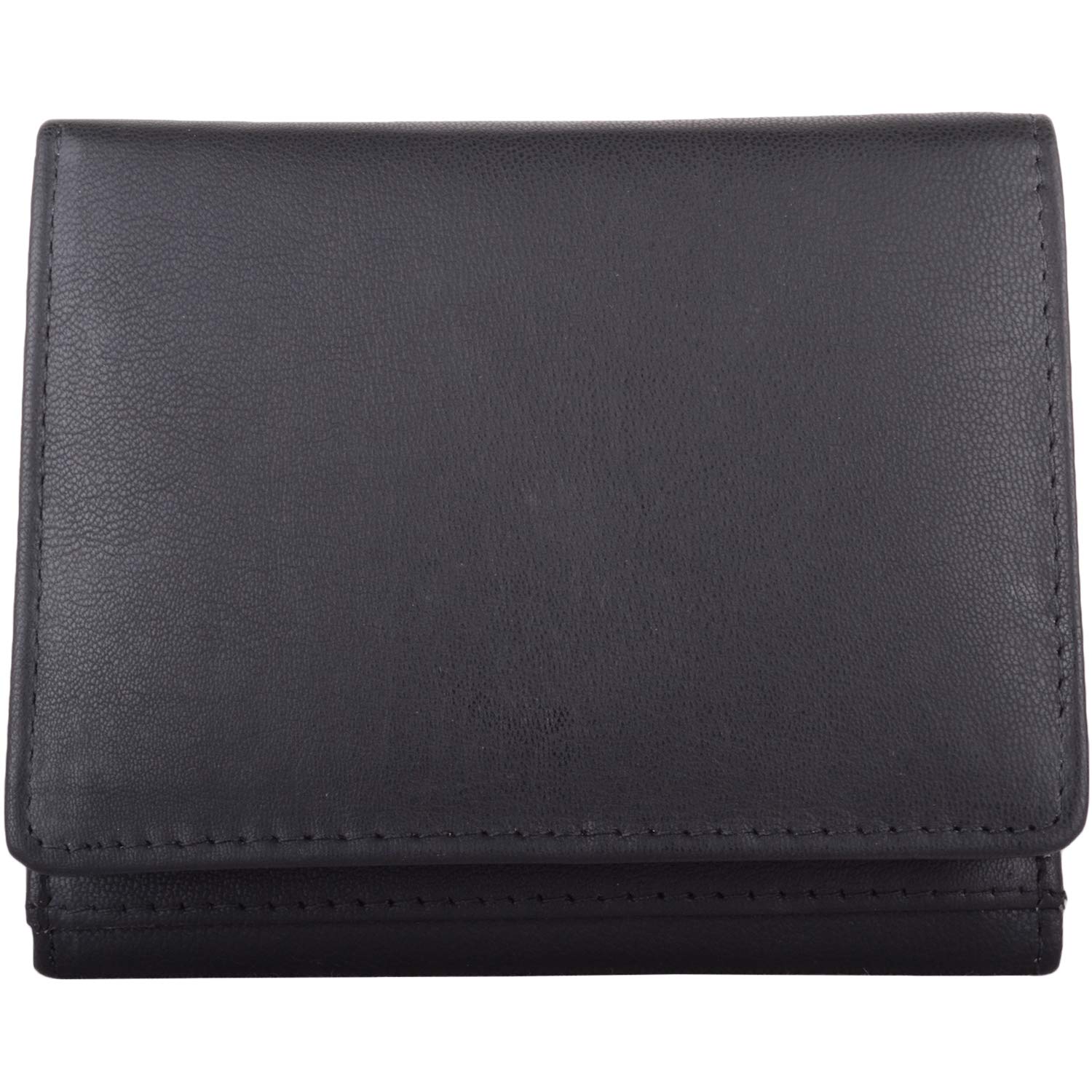 Mens Genuine Leather RFID Protected Tri-Fold Money/Coin Holder/Wallet - Black