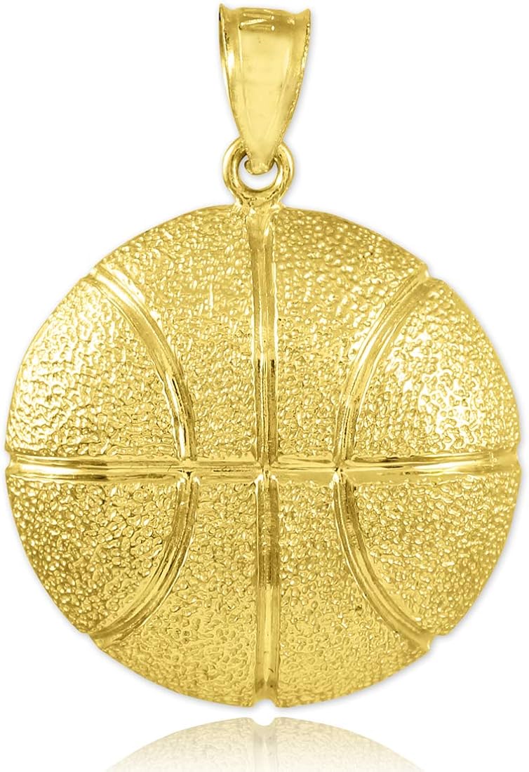 Hammered 9 ct Gold Basketball Sports Pendant Necklace (Available Chain