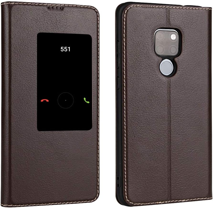 Yhuisen Genuine Leather Ultra Thin Flip Window View Stand Feature Case Cover compatible with Huawei Mate 20 X/Mate 20 X (5G) (Color : Brown)