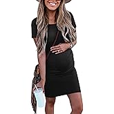 Peauty Everyday Essentials Maternity Bodycon Dress Side Ruch & Short Sleeve Dress for Baby Shower Daily (S-2XL)