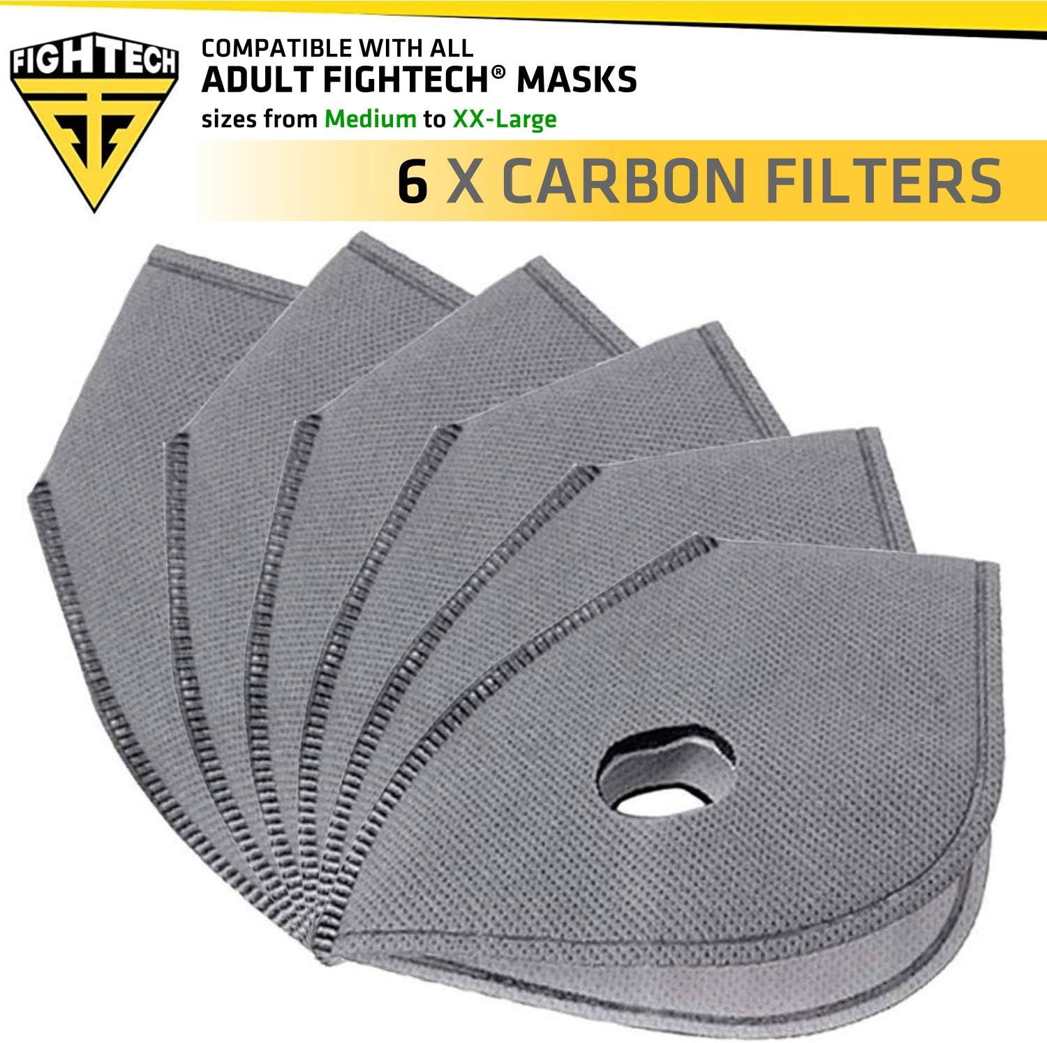 FIGHTECH Replacement Parts, Active Carbon Filters | for Mesh or Neoprene Mask | 6 Pack