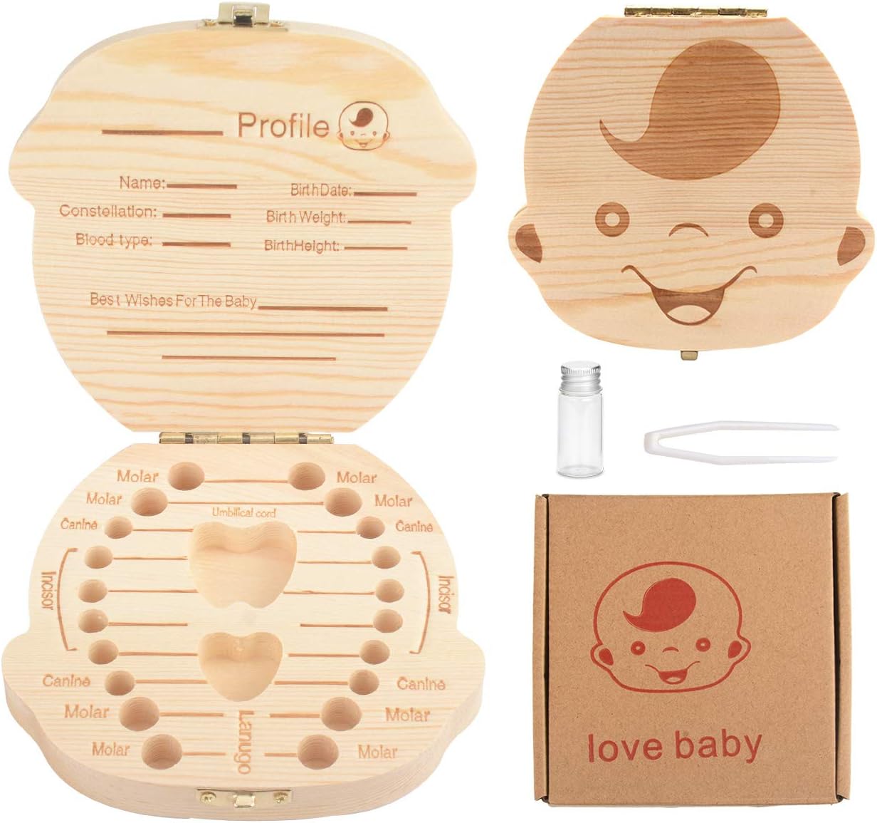 Cymax Baby Teeth Save Box,Wooden Tooth Box Keepsake Milk Teeth Storage Box for Kids | Birthday Shower Gift for Newborns,Boy