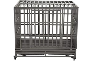 LUCKUP Empire Heavy Duty Dog Cage Metal Kennel and Crate for Medium and Large Dogs, Pet Playpen with Four Wheels, Easy to Install, 42 inch, Black