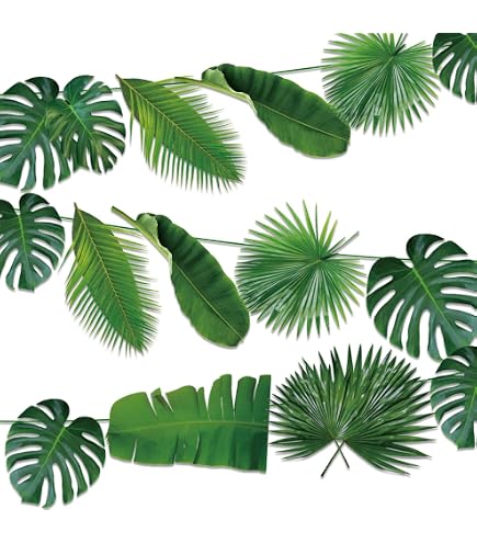2 Guirlandes Décoratives Jungle – Feuilles De Palmier Tropical – Vert – Réutilisable – Pour Fête Anniversaire, Mariage