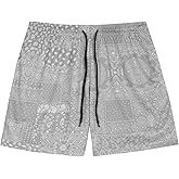 BOOMLEMON Mens Mesh Paisley Shorts Retro Graphic Print Casual Shorts Bandana Boho Basketball Streetwear Short Pants
