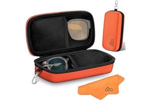 MERDTTES Double Eyeglasses Case, Shockproof Hard EVA Shell Dual Sunglasses Organizer with Zipper & Metal Hanging Hook, Travel Glasses Storage Case for Men and Women - Orange