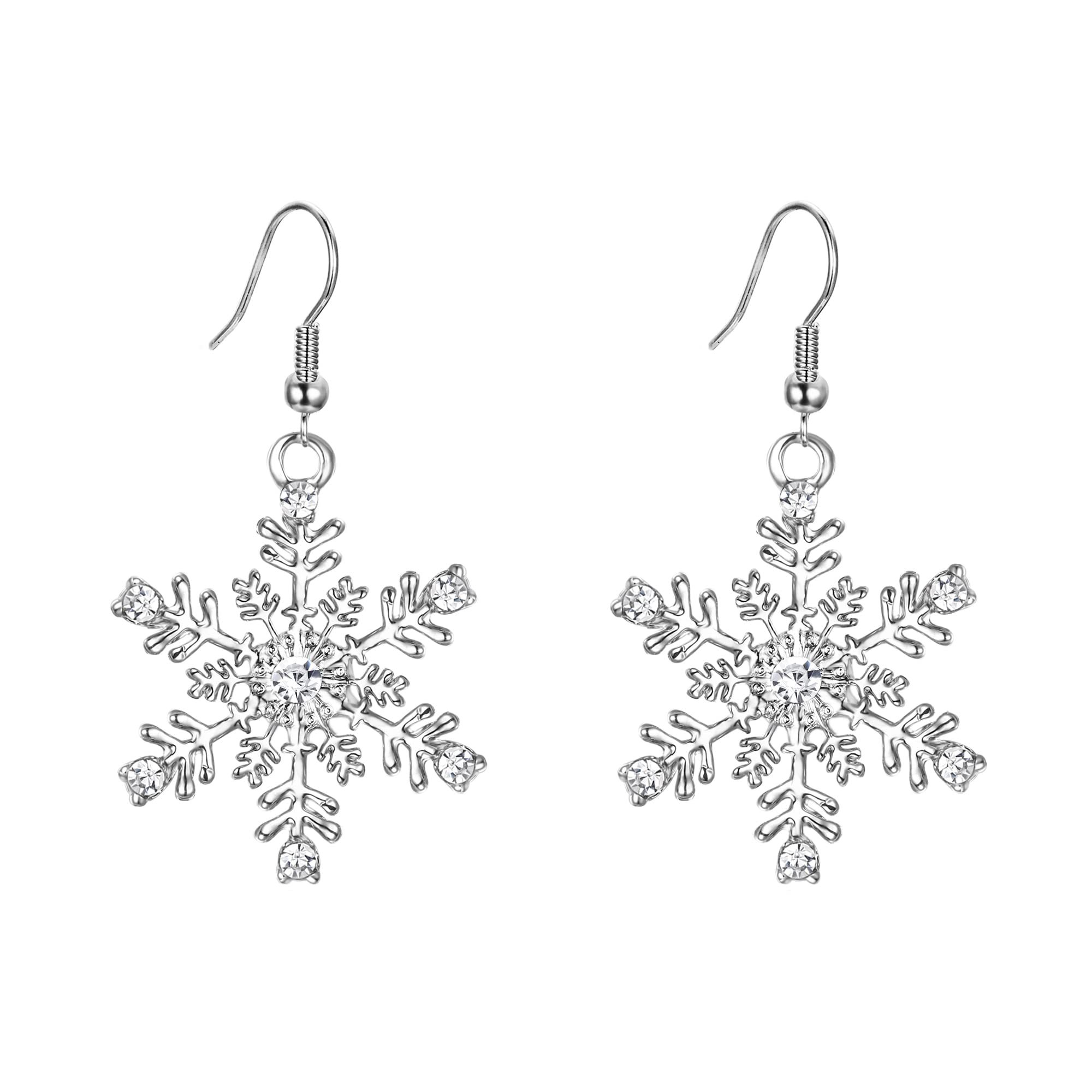EVER FAITH Women's Austrian Crystal Winter Party Snowflake Earrings Hook Dangle Clear Silver-Tone