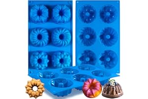 SIDOSIR 3PCS Mini Bundt Cake Pan, 6Cavity Heritage Bundtlette Cake Silicone Mold for Baking,Non Stick Fancy Molds for Fluted Tube Cake (Mix)