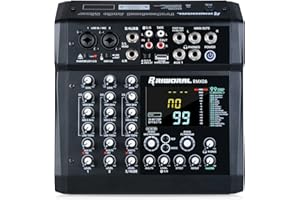 RIWORAL 6 Channel Audio Interface Mixer Sound Board 99 DSP Digital Effects With 48khz/24bit Bluetooth USB Rac Interface As Mp3 Player Audio Mixer Feet Switch On/off For Karaoke Dj Studio Streaming Recording