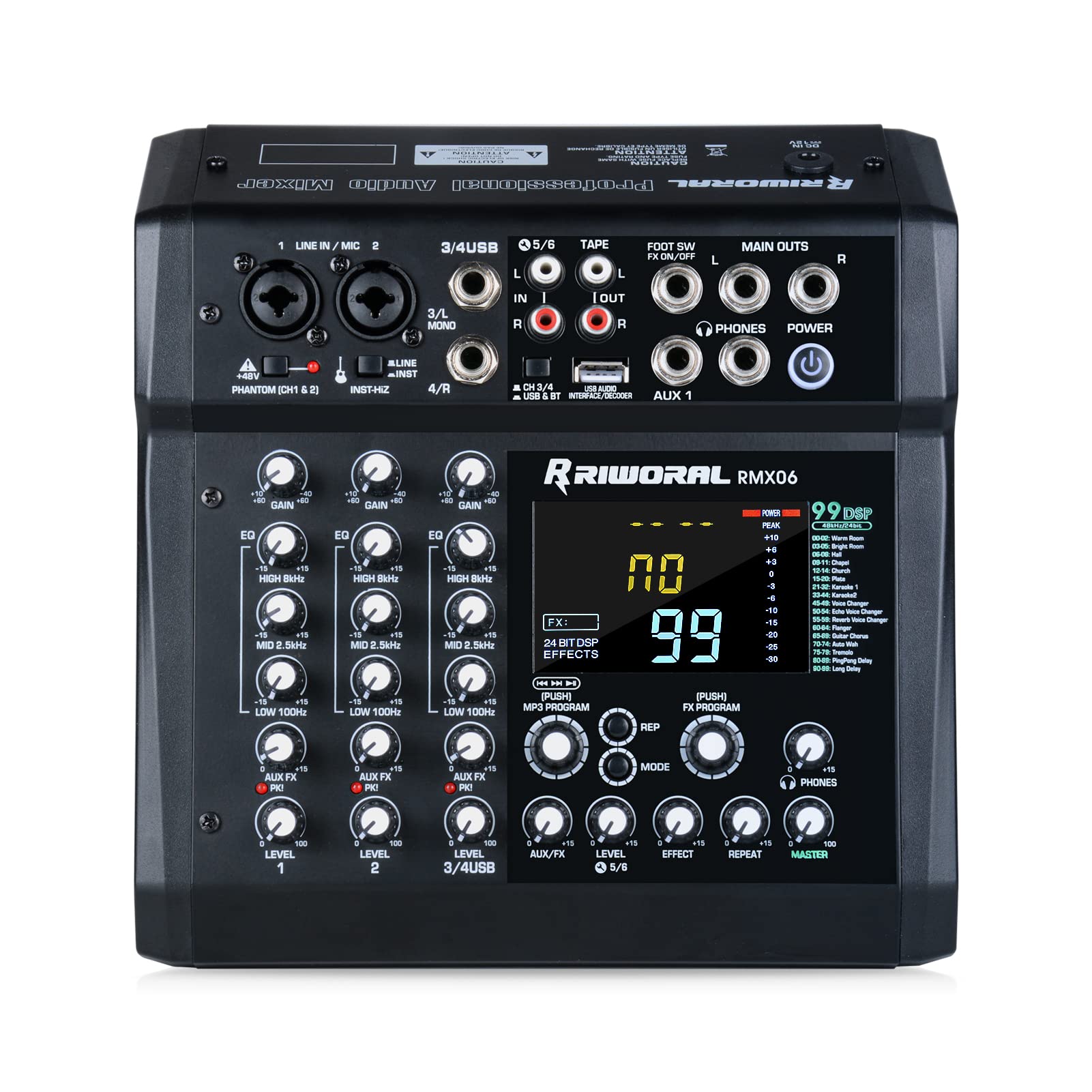 6 Channel Audio Interface Mixer Sound Board 99 DSP