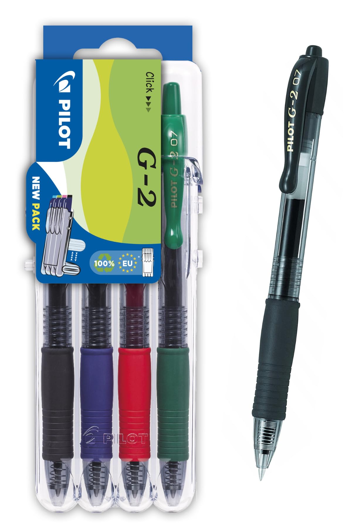 Pilot G207 Retractable Gel Rollerball 0.7mm Set to Go Pack of 4- Black/Blue/Red/Green, 2605S4E