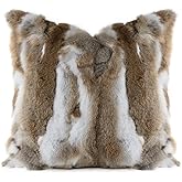 MOOX Rabbit Fur Throw Pillow Covers Decorative Fluffy Soft Fuzzy Plush Luxury Genuine Animal Skin Lumbar Pillow 18"x18" Cushion Cover, Couch-Yellow White