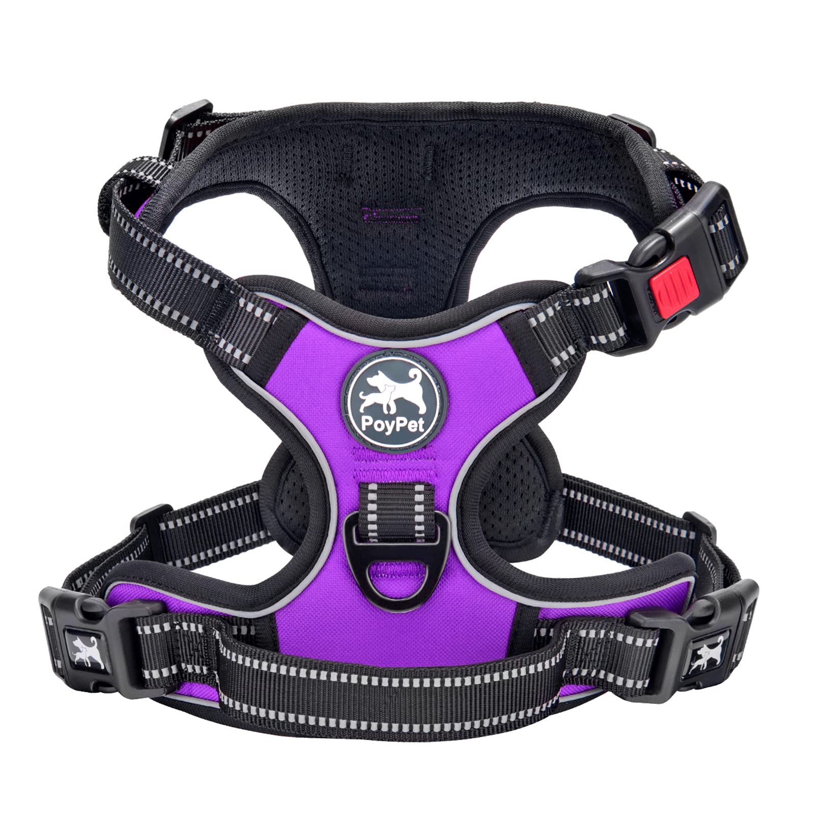 PoyPet No Pull Dog Harness with Neck Release Buckle, Reflective No-Choke Harness with 2 Leash Clip, Adjustable Soft Padded Pet Vest with Easy Control Handle for Large Dogs (Purple,L) — image 1