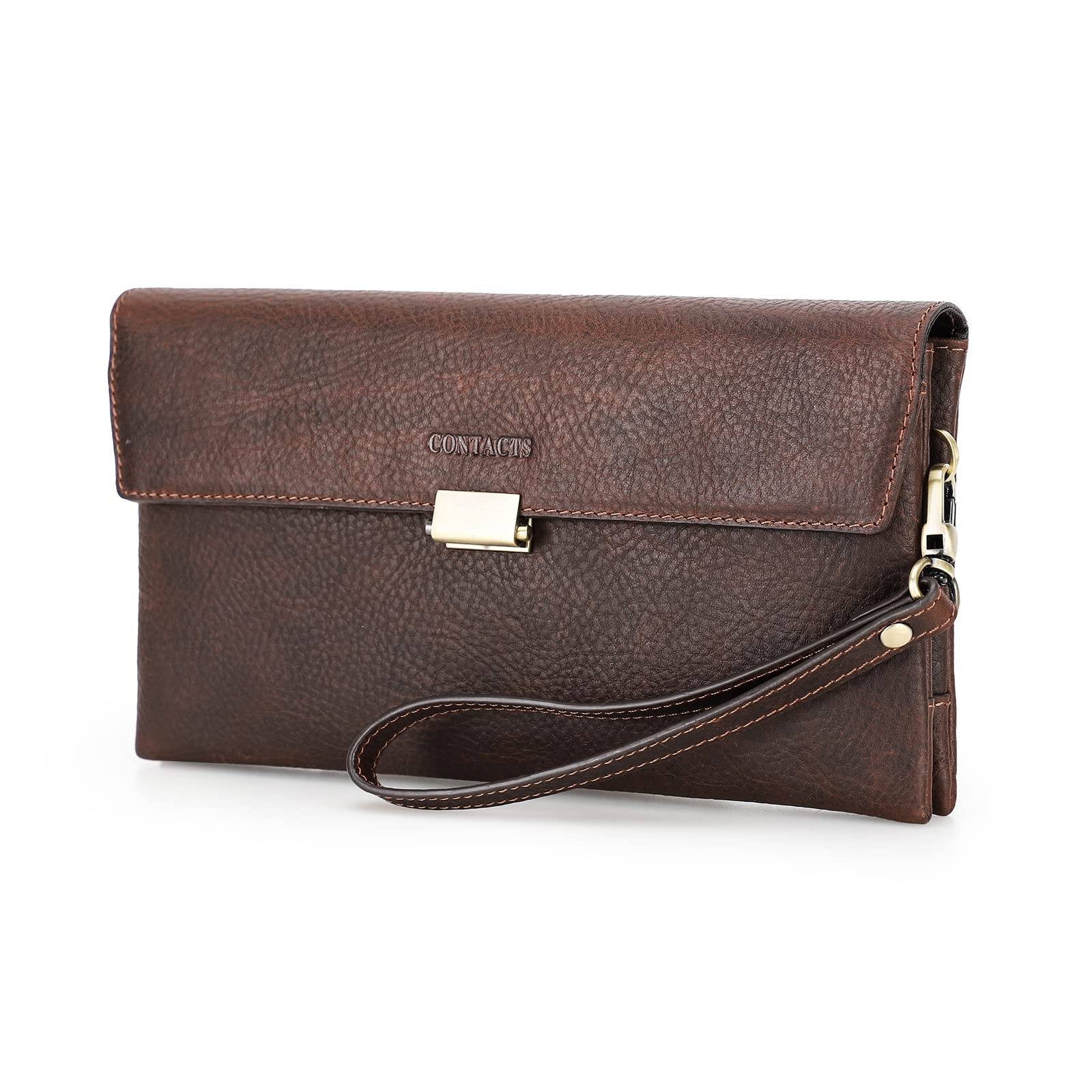 Contacts Mens Genuine Leather ID Card Phone Holder Zipper Coin Key Clutch Purse Handbag (Coffee)