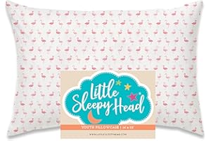 Little Sleepy Head Youth Pillow Case - 100% Made Cotton & Hypoallergenic Pillow Case - Snug Fit Envelope Pillowcase Enclosure - Youth Pillow 16x22 Size - (Flamingo Flock) Design Travel Pillow Cover